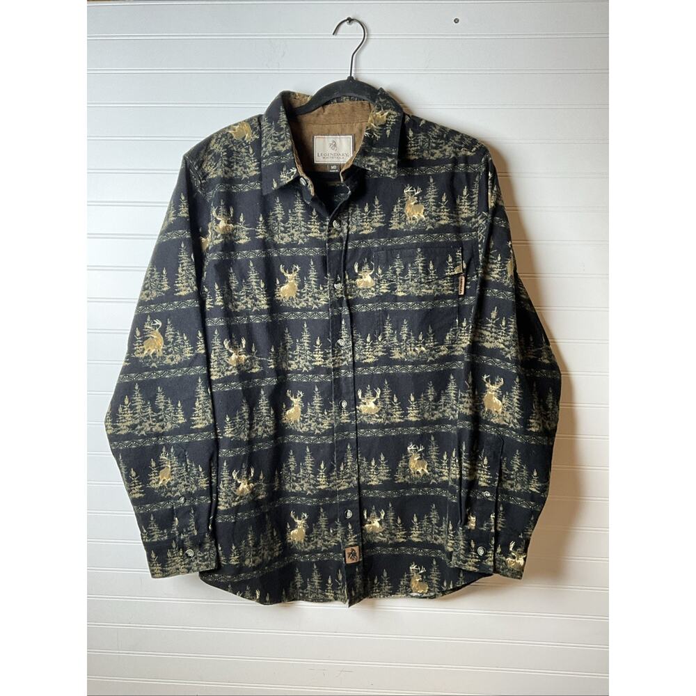 Men's M Legendary Whitetails Flannel Button-Up Hunting Shirt - Bucks Trees
